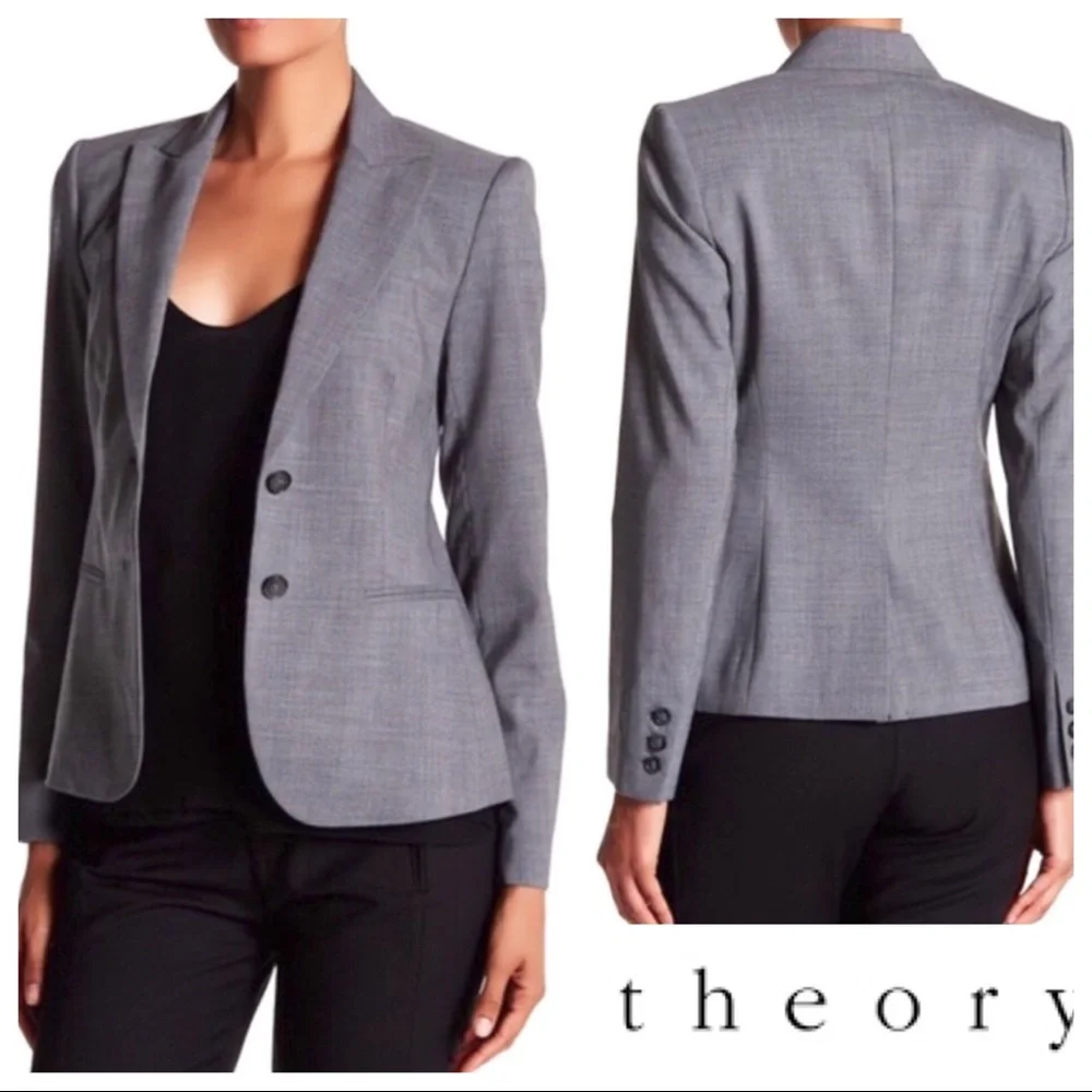 Theory Stretch Wool Gray Blazer - Picture 2 of 6